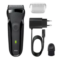 Braun 10AS490013 Series 3 300s fekete beépített akkumulátor vezeték nélküli 20 perc gyorstöltés 1 perc mosható szitaborítású vágófejes borotva