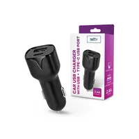 Setty TF-0026 univerzális USB + Type-C autós töltő 12V 2,4A fekete