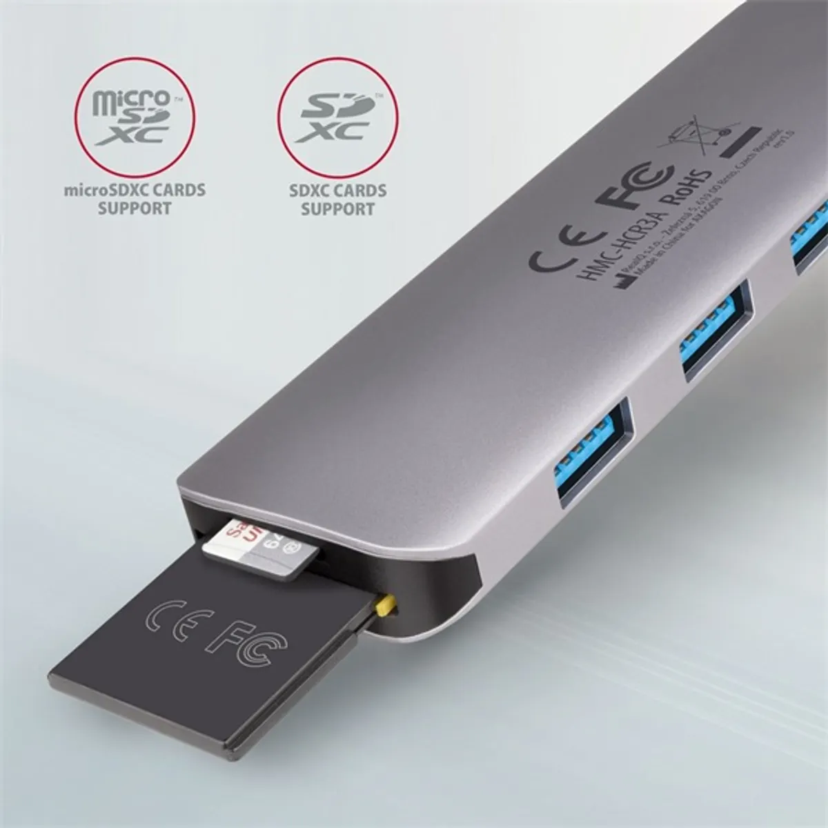 Axagon HMC-HCR3A 5in1 USB-C hub 3x USB-A, HDMI, SD és microSD olvasó, 20 cm kábel #3