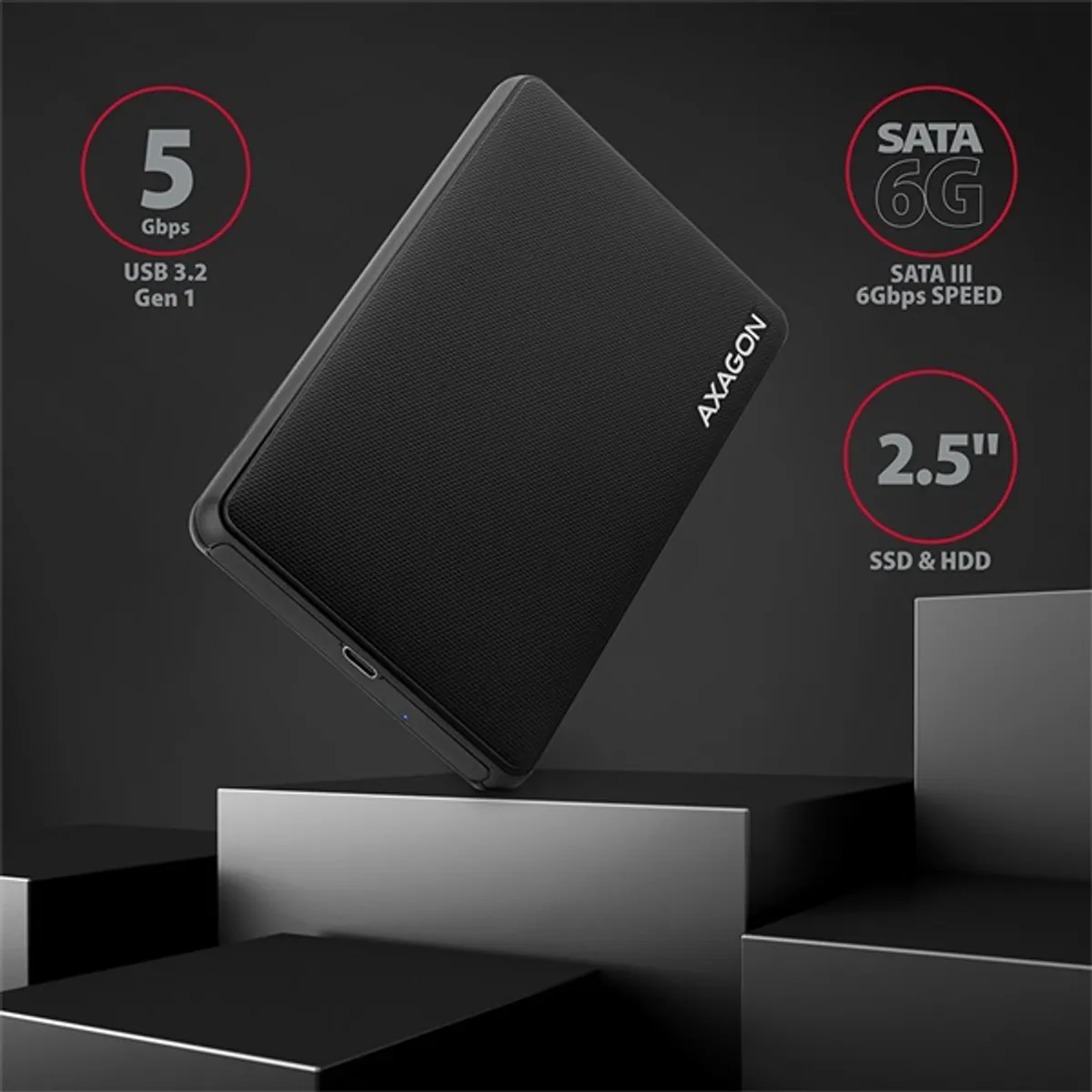 Axagon EE25-SLC Slide box 2.5" külső USB-C HDD és SSD ház fekete #2