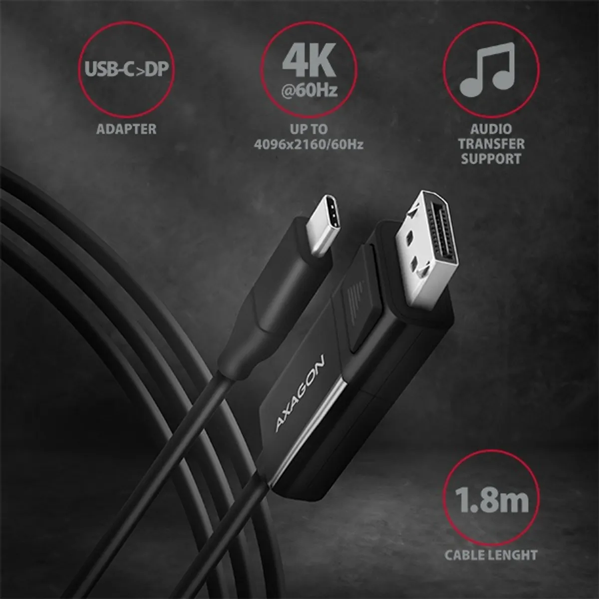 AXAGON RVC-DPC USB-C to DisplayPort kábel aktív 1,8 m fekete #2