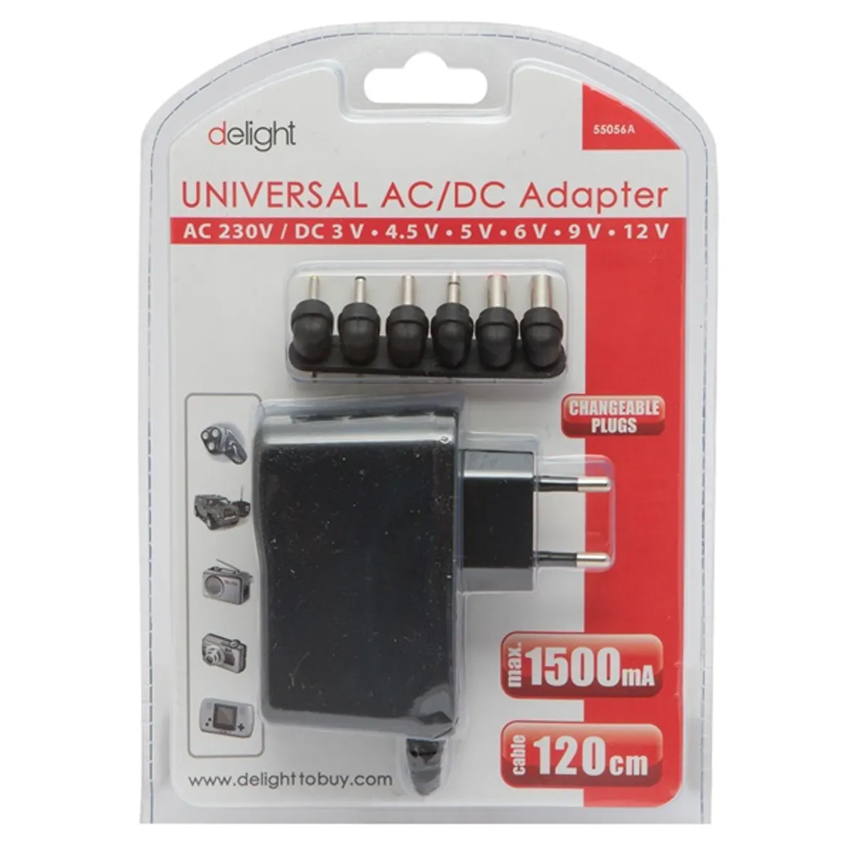 Delight 55056A Univerzális adapter 120 cm AC 110-240 V DC 3-12 V 1 A 12 W cserélhető DC dugók #2