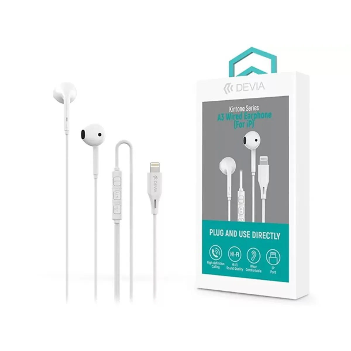 Devia ST126084 Lightning vezetékes mikrofonos fülhallgató 14 mm hangszóró 120 cm Fehér #1