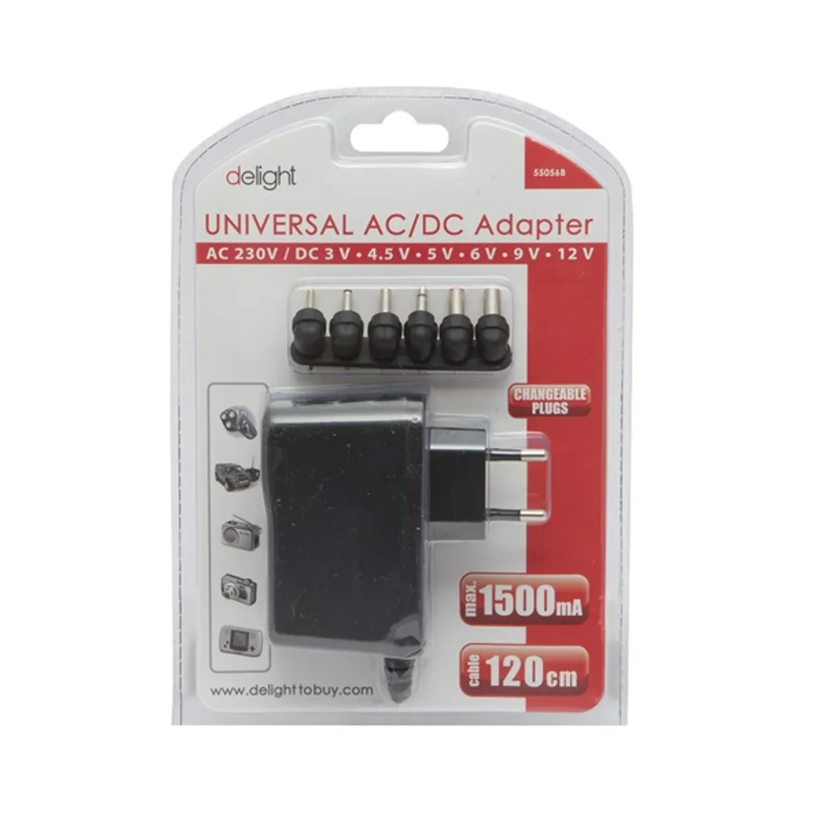 Delight 55056B univerzális adapter DC 3-12V 1.5A 18W 120 cm 6 cserélhető dugók #1