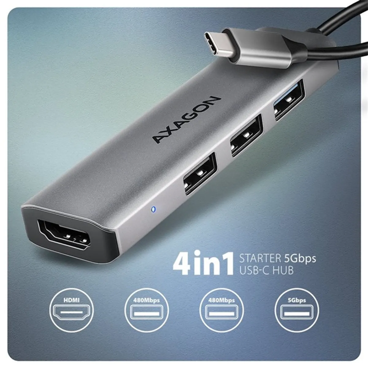 Axagon HMC-H3A USB-C 5Gbps STARTER 4in1 hub 3x USB-A HDMI #2