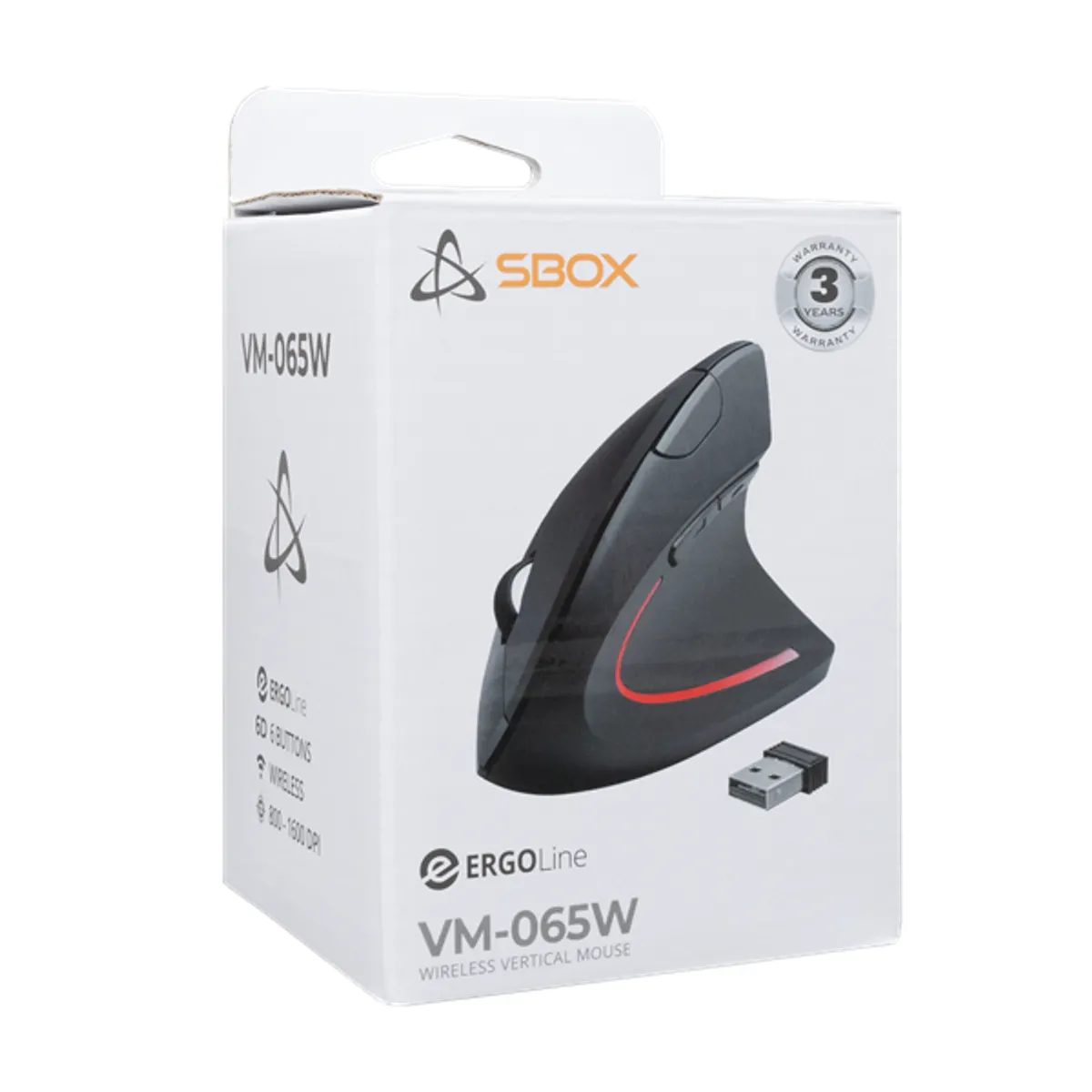 SBOX SBOX VM-065W vertikális egér 1600 dpi 2xAAA USB vezeték nélküli #6