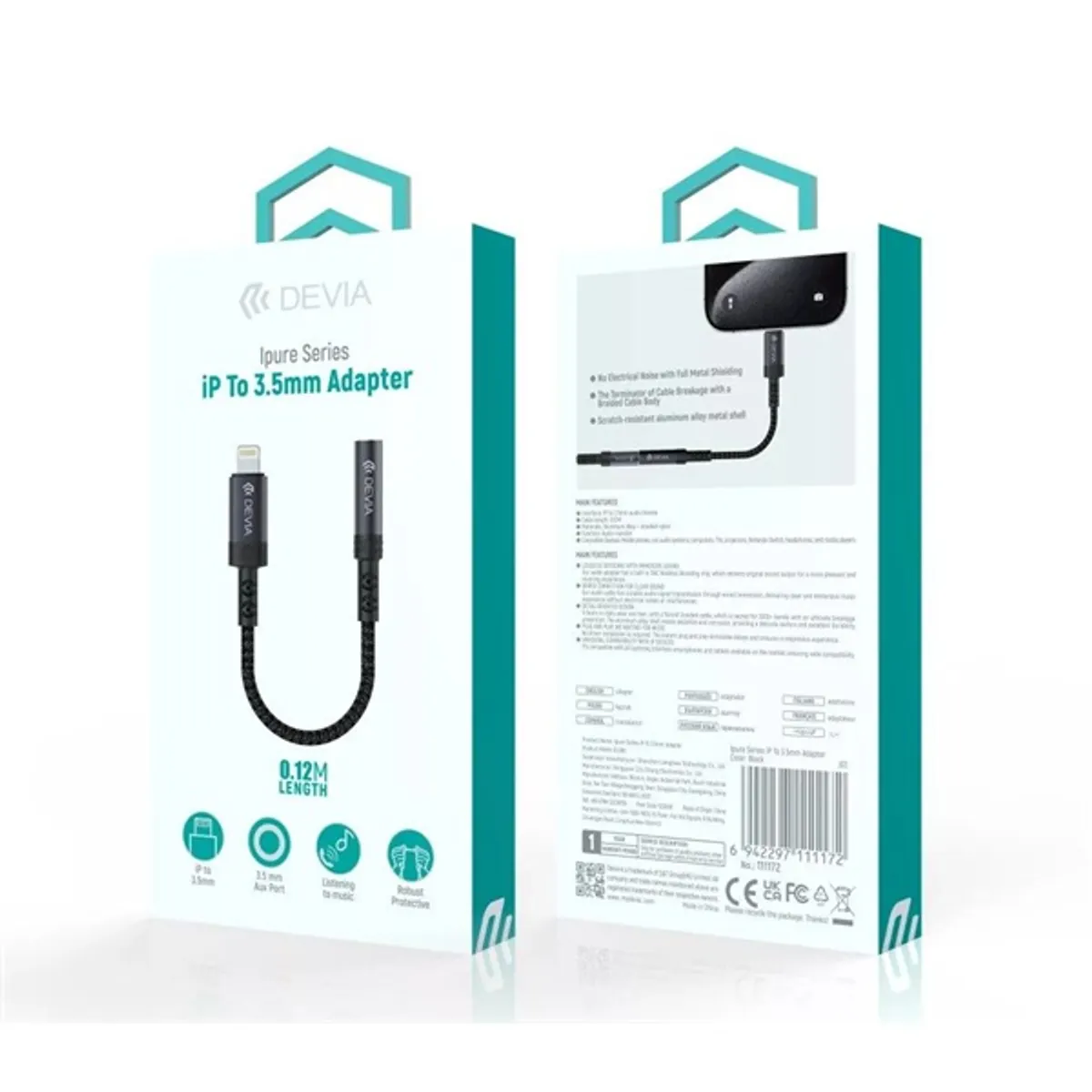 Devia ST111172 iPure Series lightning aux dac 3,5 mm fekete 100 cm #1