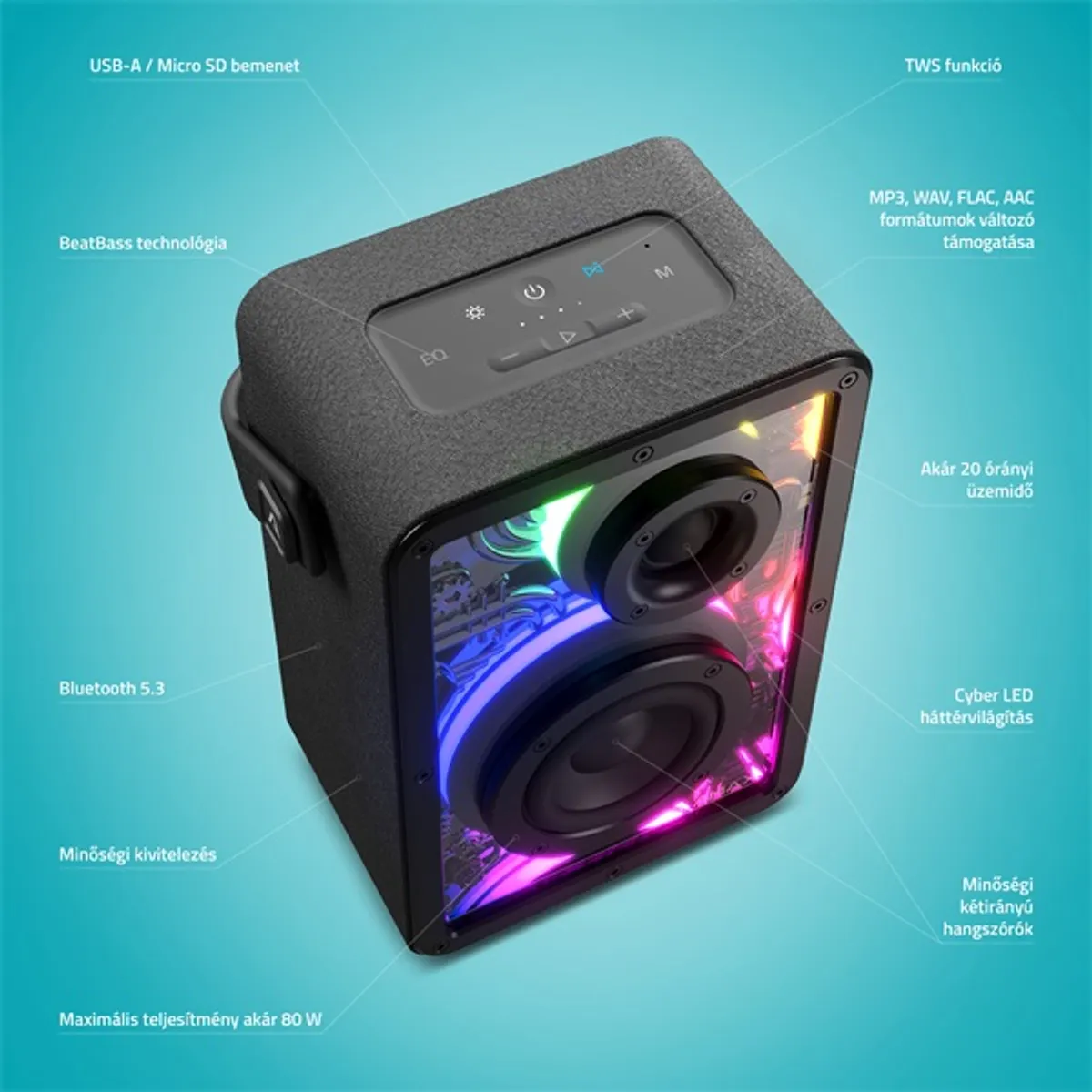 Lamax LXWSMCBRW1NBA CyberWave1 50W Bluetooth hangszóró IPX5 4000mAh #6