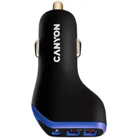 Canyon CNE-CCA08PU autós töltő 3-portos, 2x USB-A, 1x USB-C PD 18W, bemenet 12-24V, fekete-lila #2
