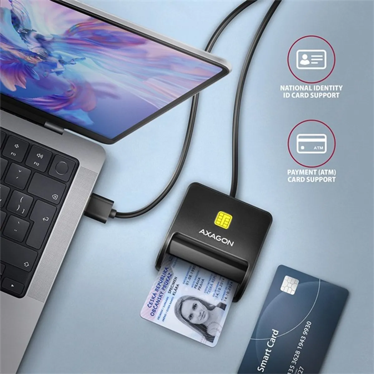 Axagon CRE-SM3SD okos kártyaolvasó microSD, SD, Smart Card, SIM, USB 2.0 #4
