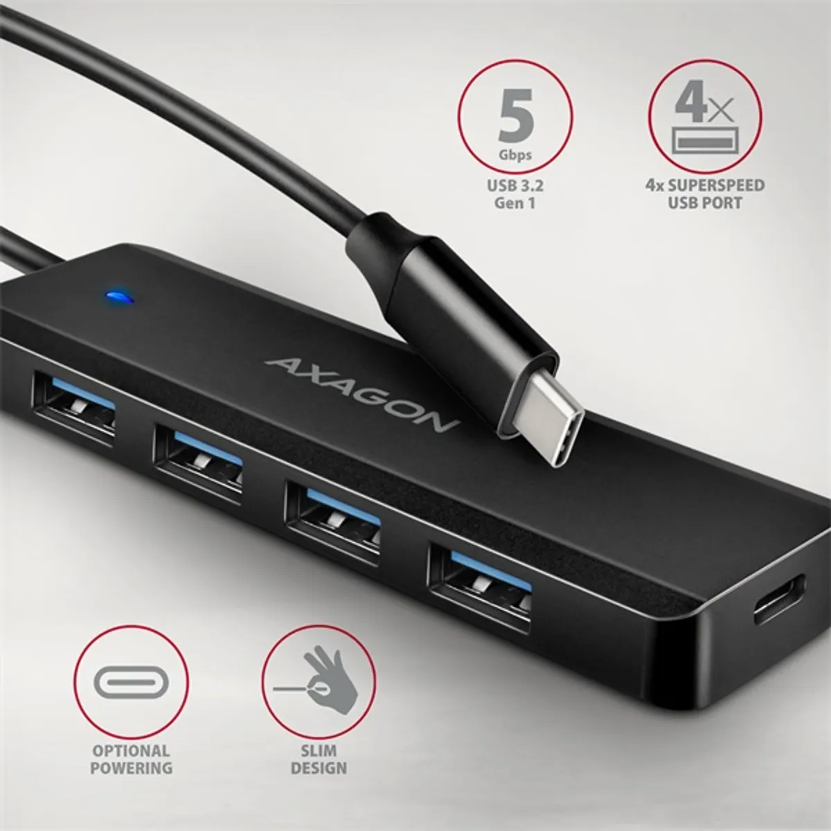 AXAGON HUE-C1C USB-C hub 4x USB-A 5Gbps 19 cm kábel #2