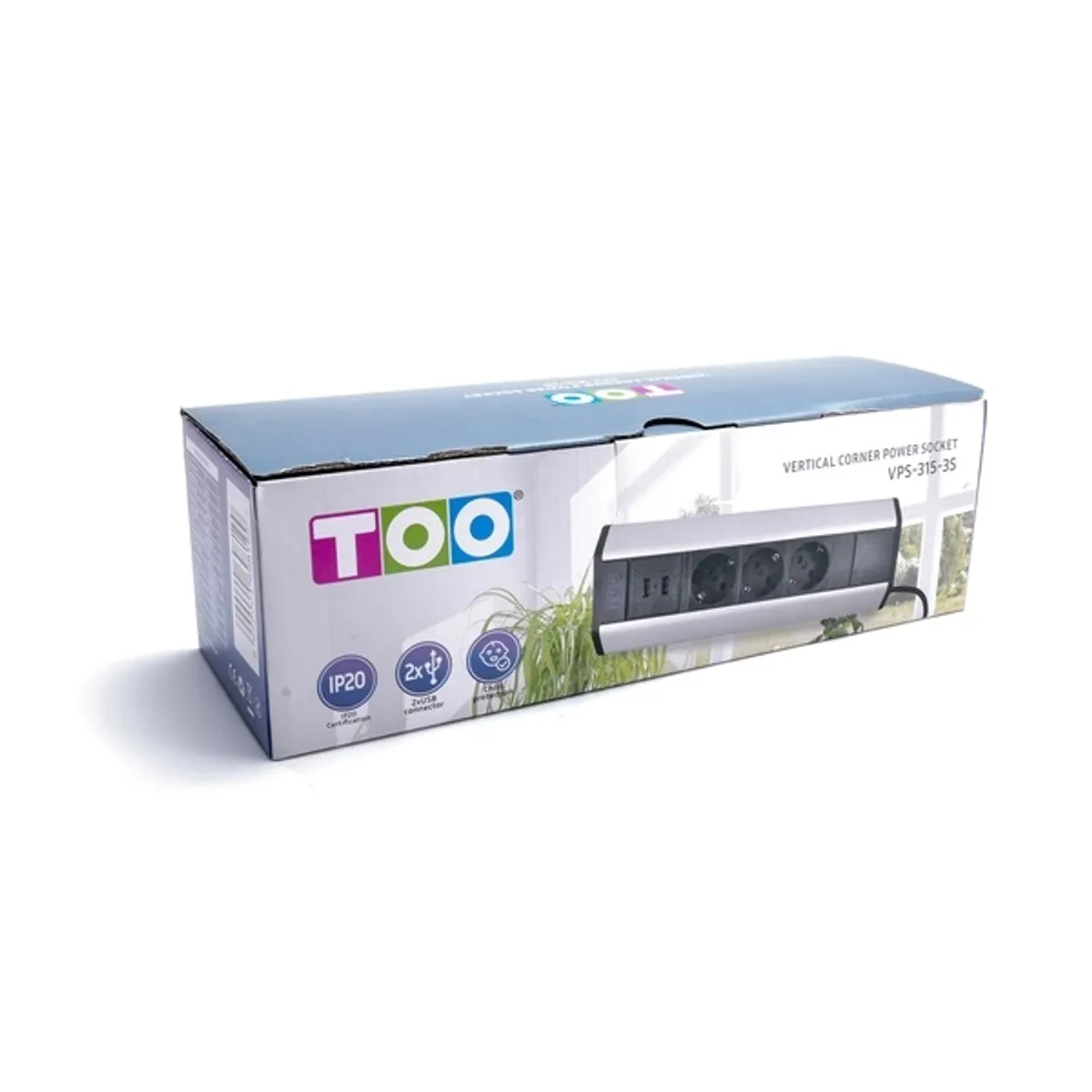TOO VPS-315-3S IP20 3x schuko 2x USB-A ezüst 1,8 m kábel asztalra rögzíthető elosztó #5