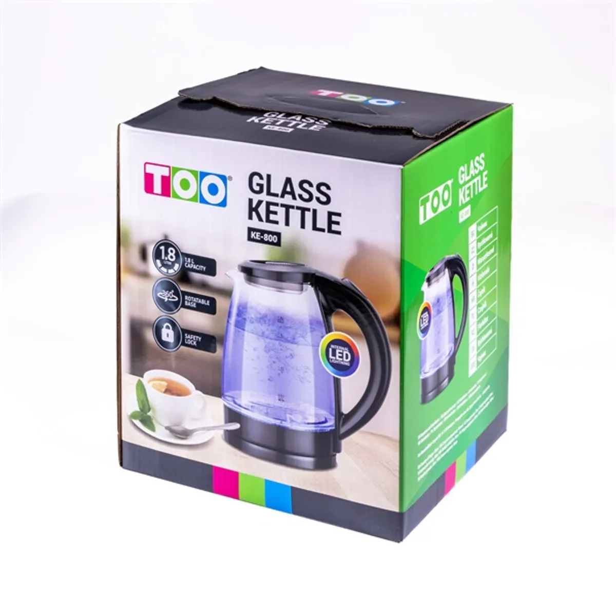 TOO KE-800 1,8 L üveg vízforraló vezeték nélküli, 1800 W, 360 fokos forgó talp, rejtett fűtőszál, vízszintjelző, vízkőszűrő, automatikus kikapcsolás #3