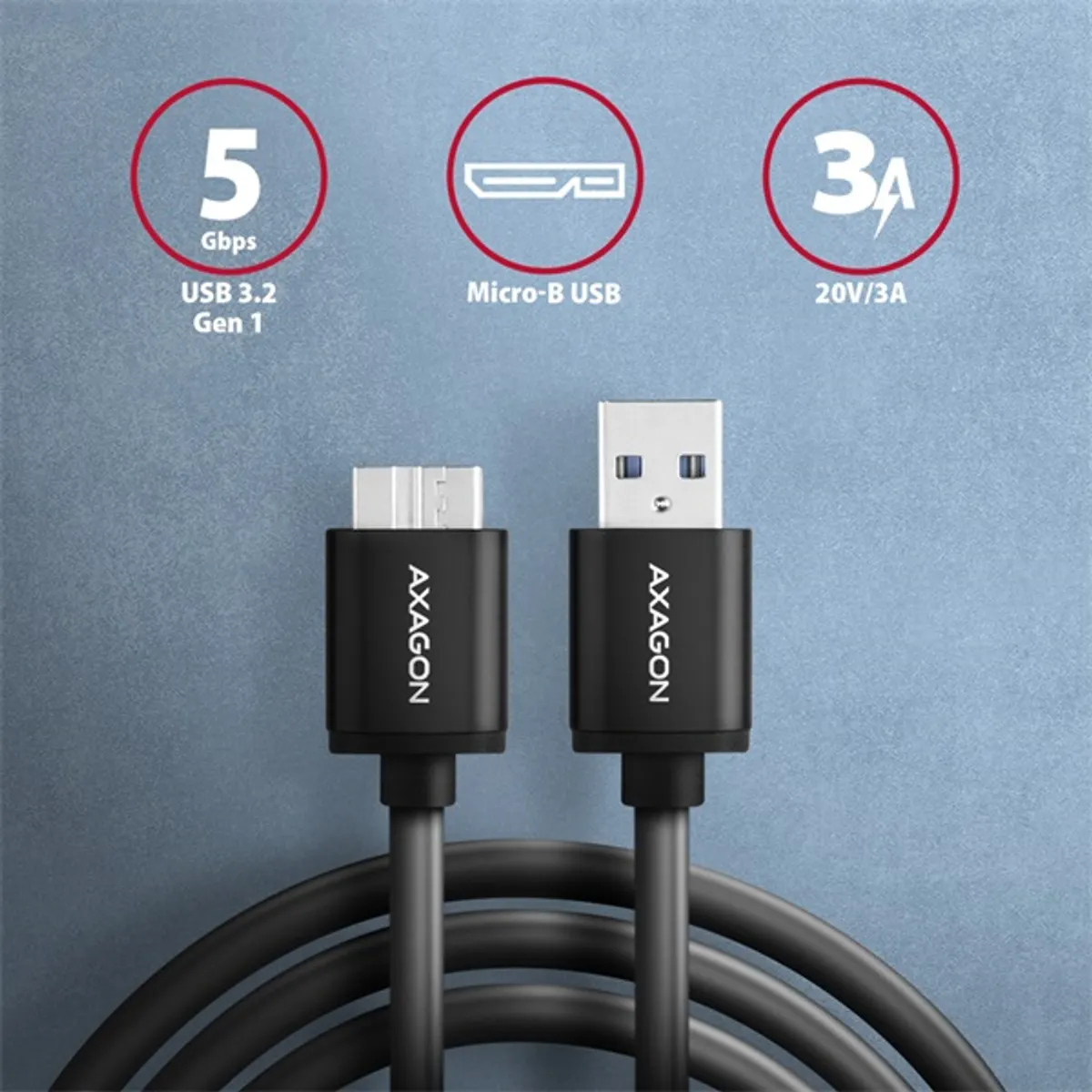 Axagon BUMM3-AM10AB micro USB B és USB A kábel 100 cm fekete #2