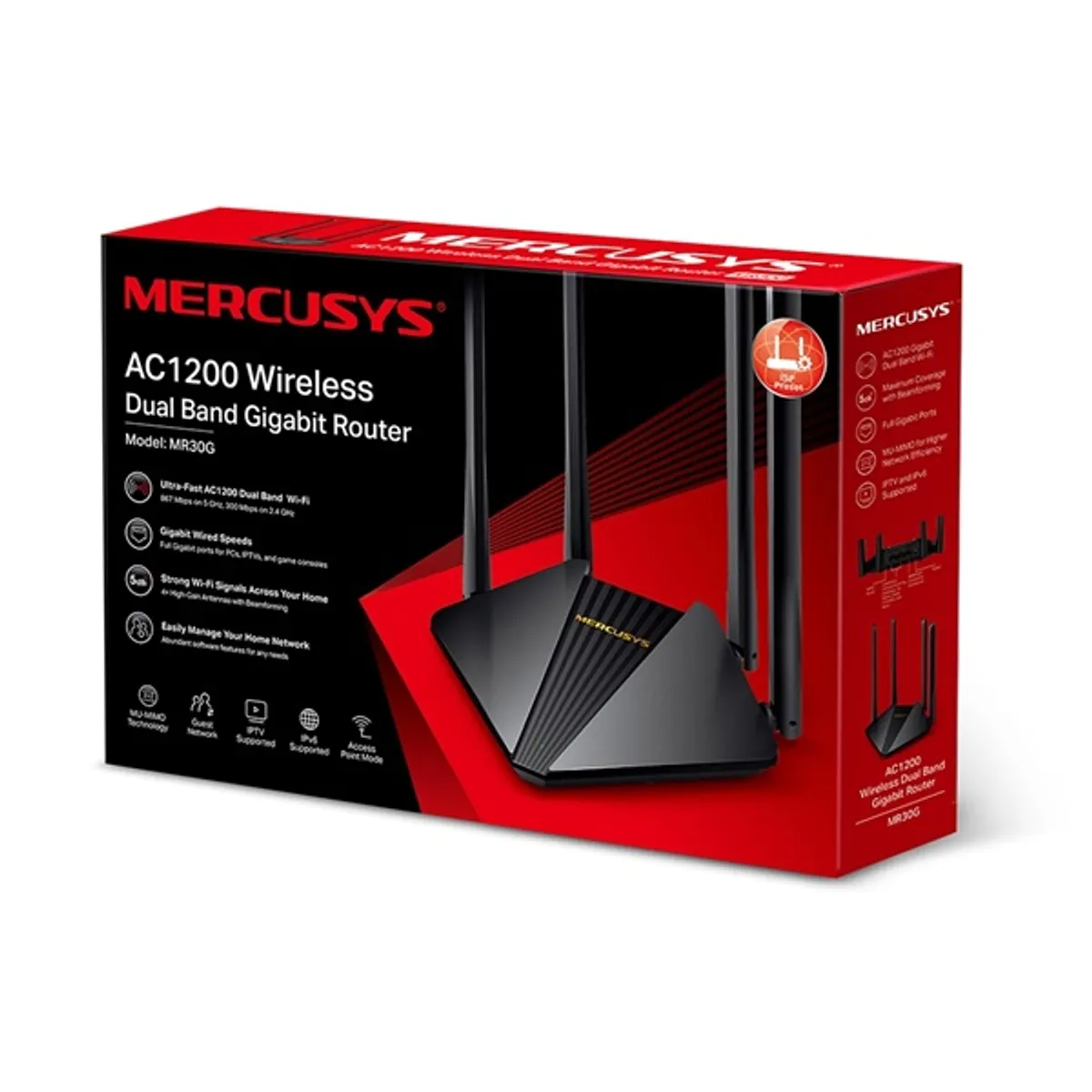 MERCUSYS MR30G hálózati router 2,4 és 5 GHz 300Mbps-867Mbps 802.11ac WPA2 WPA 1 port WAN 2 port LAN #4
