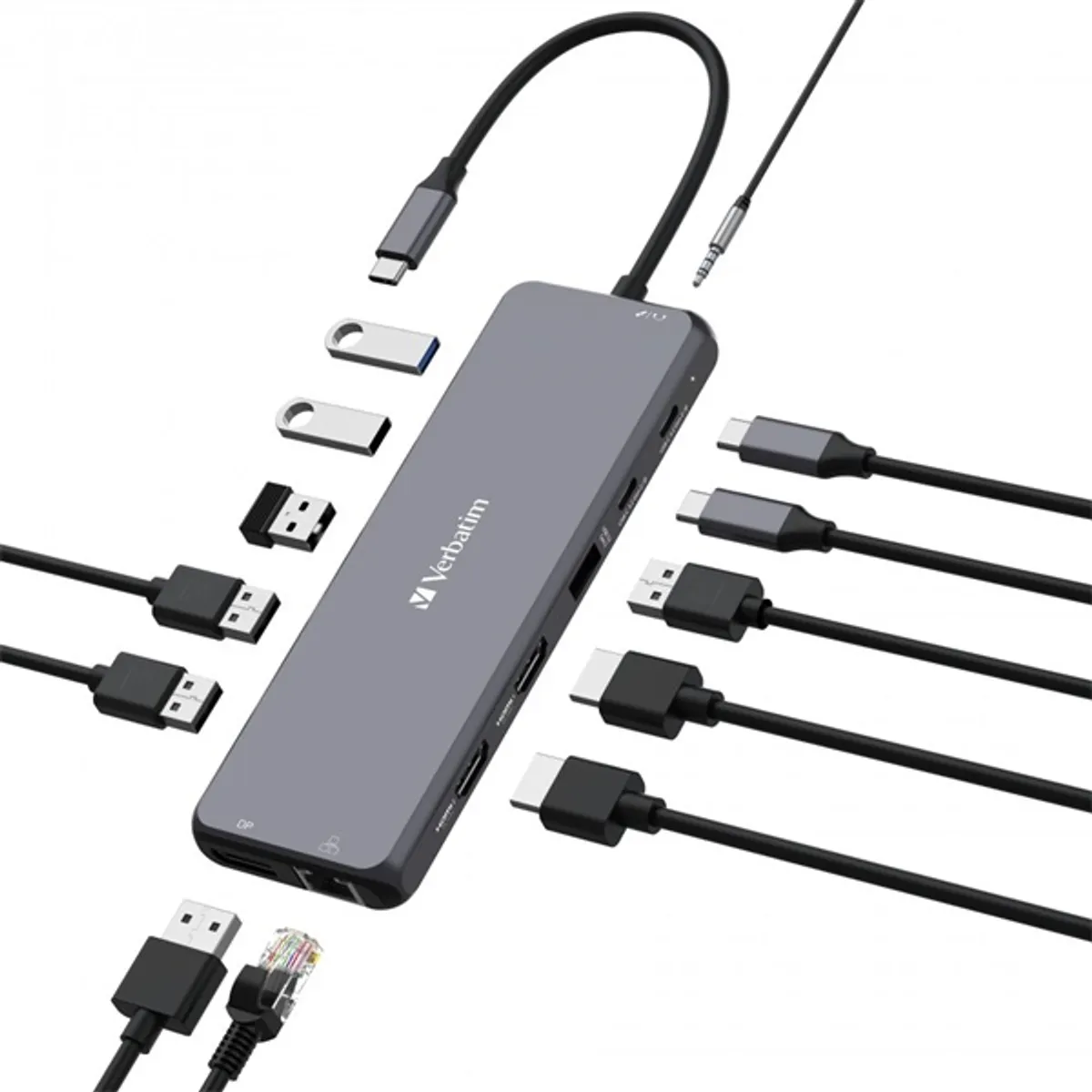 Verbatim 32153 CMH-13 13-portos USB-C Pro multiport hub USB-C bemenet, HDMI 2 db, DP 1 db, USB-A 8 db, RJ-45 gigabit #2