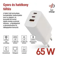 Emos V05G65 GaN PD 65 W 3 USB kimenet USB-A USB-C fehér 100-240 V #2