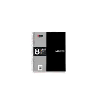 Miquelrius A15246227 spirálfüzet A5, 8x25lapos, kockás, 70 g per m2, fekete PP fedél regiszteres