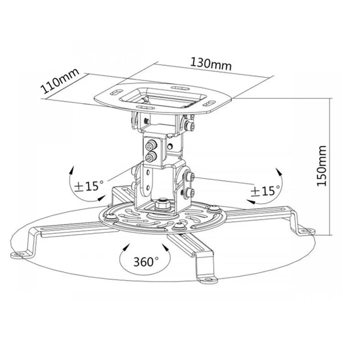 SBOX PM-18 mennyezeti projektor tartó alumínium fehér max 150 mm 13,5 kg forgatható 360° billenthető 15° kábelrendező 54-320 mm kompatibilis projektor #2