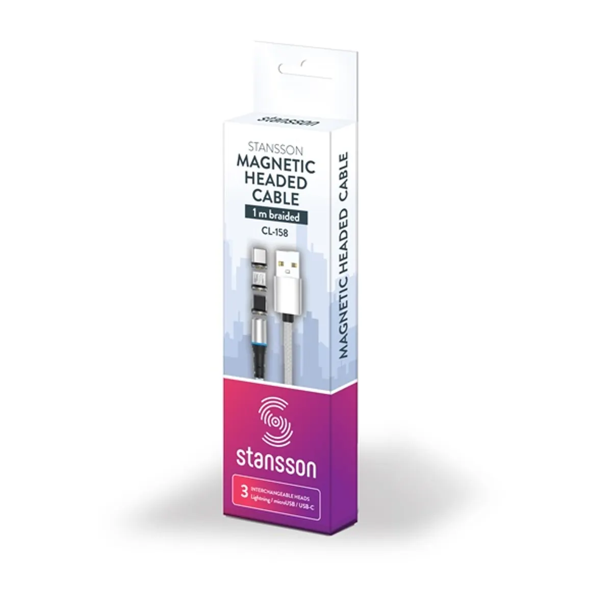 Stansson CL-158 3in1 mágneses fejű kábel fehér 100 cm usb-a lightning usb-c micro-usb #2