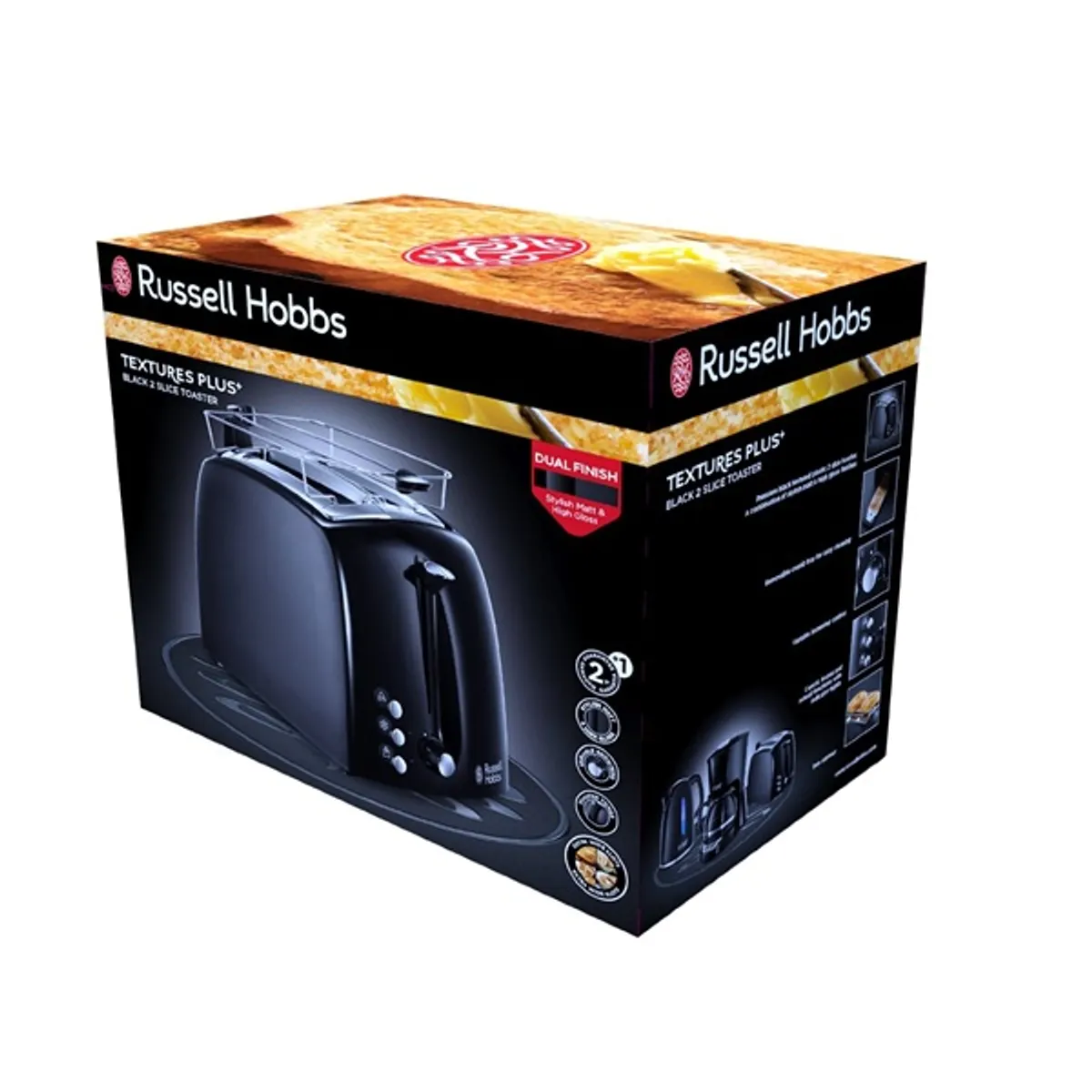 Russell Hobbs 23320036002 Textures Plusz fekete 2 szeletes kenyérpirító 850 W automatikus szeletkiemelés morzsatálca zsemlemelegítő #7