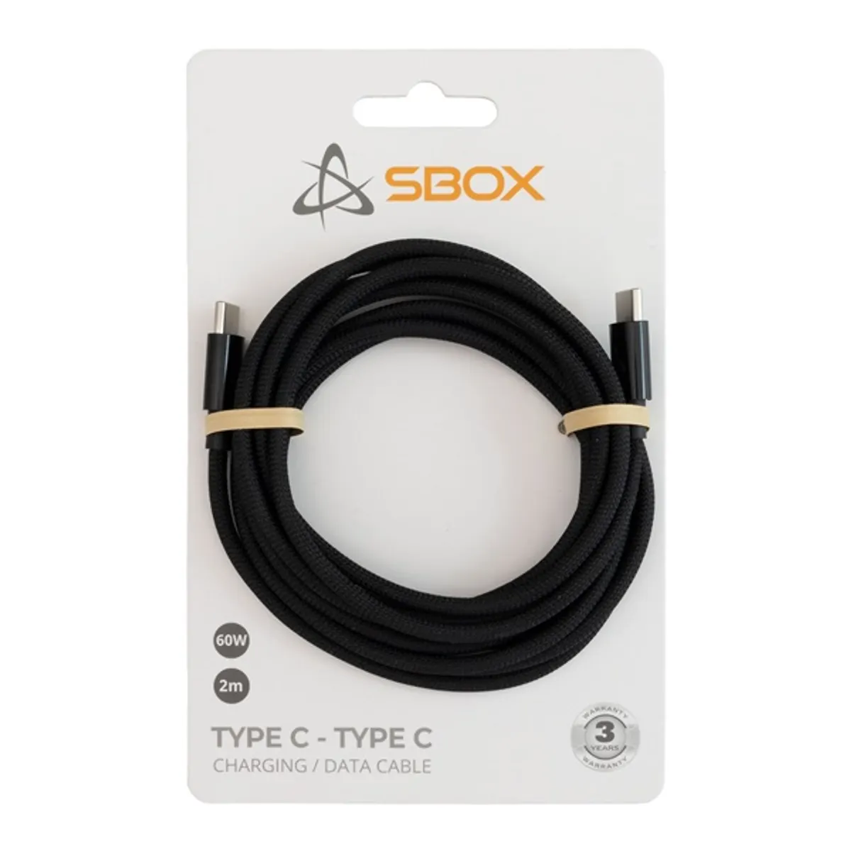 SBOX TYPEC-2-B Type-C adat- és töltőkábel fekete 2 m USB-C USB-C 60W szövött #2
