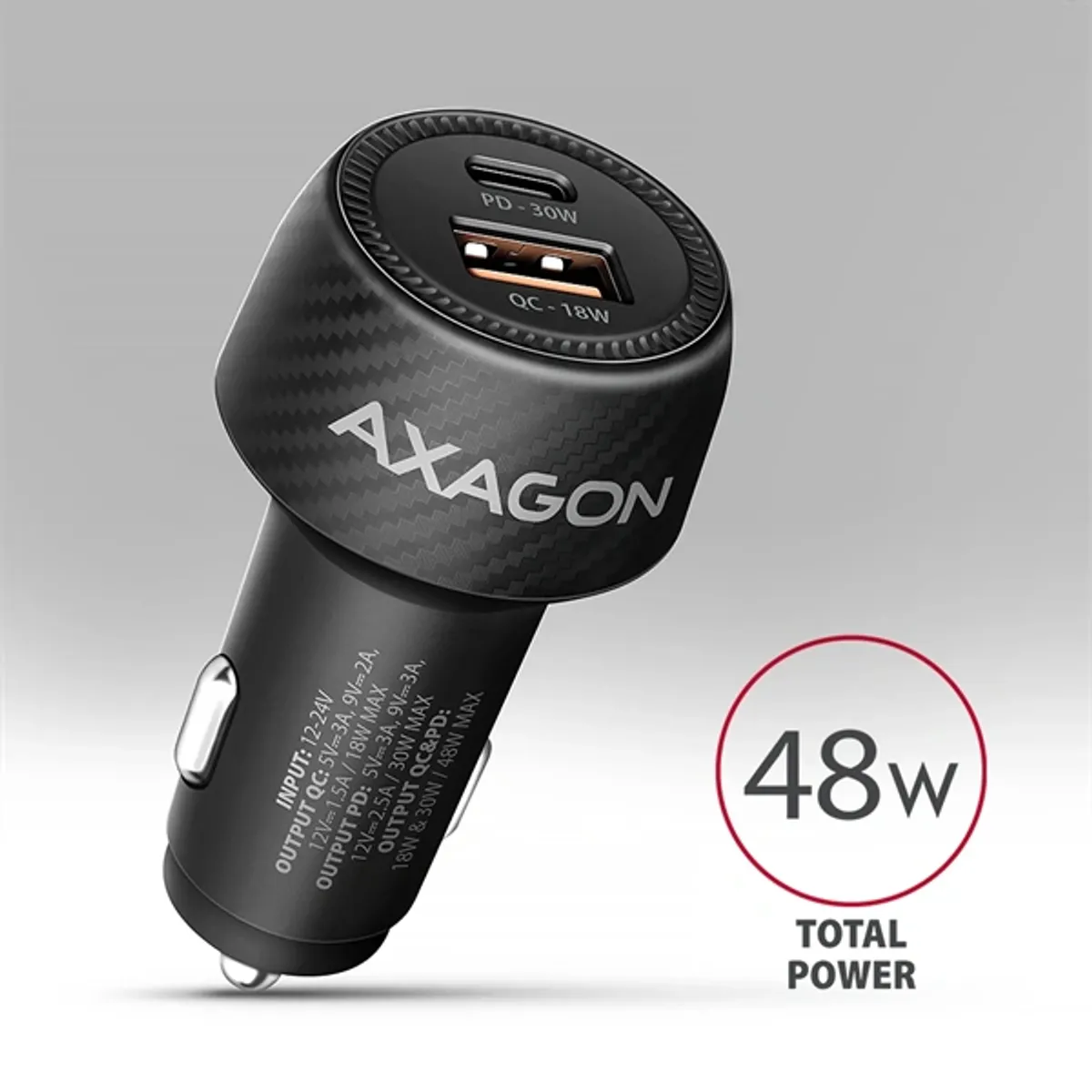 AXAGON PWC-PQ48 autós töltő 48W USB-C PD3.0 és USB-A QC3.0 18W, bemenet 12-24V, két kimenet #2