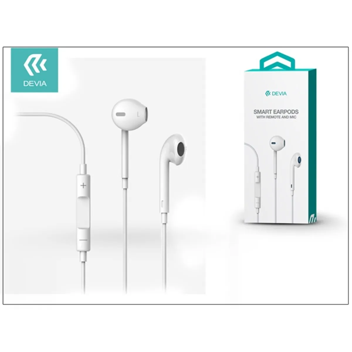 Devia ST987077 Univerzális sztereó felvevős fülhallgató fehér, 1,2 m kábel, 3,5 mm jack, beépített mikrofon, hangerőszabályzó, 32 ohm #1