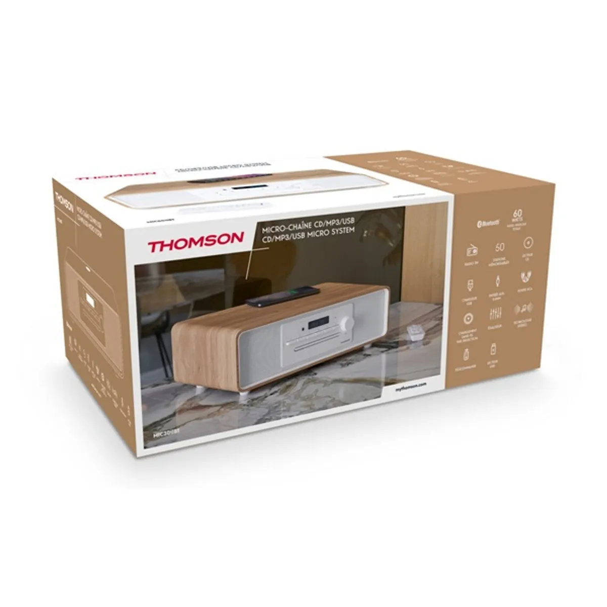 Thomson MIC301IBT Mikro HiFi Rendszer barna-fehér Bluetooth USB CD olvasás rádió 60 W #2