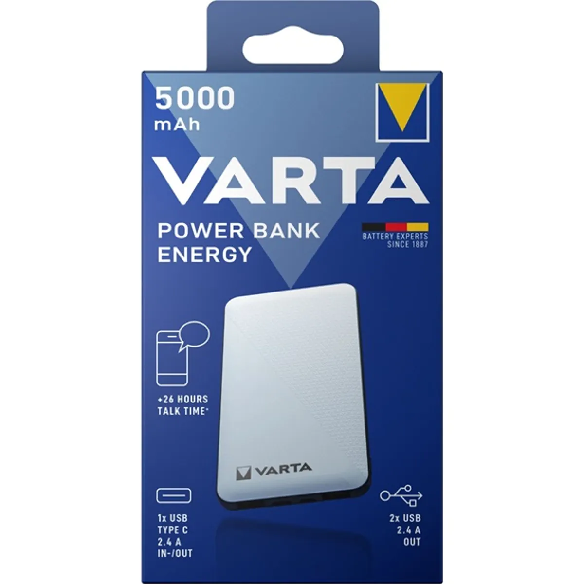 Varta 57975101111 Power bank 5000mAh 3 eszköz egyidejű töltés USB-C Micro-USB gyors töltés fehér műanyag #5