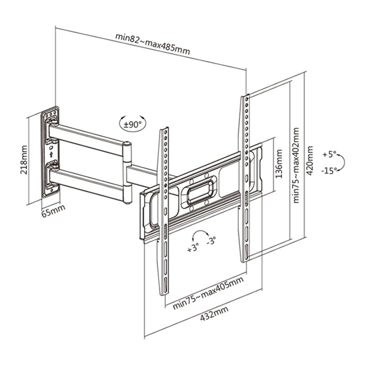 Stell 35057261 SHO 5600 fali konzol acél fekete 32"-55" 75x75-400x400 1 db 35 kg 90° 15° csavaros #5