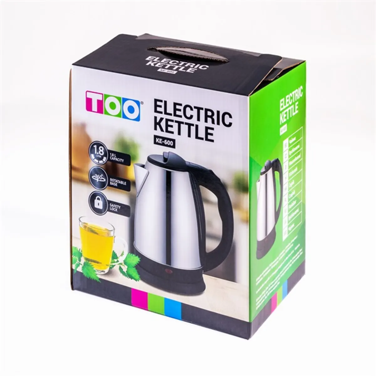 TOO KE-600 vízforraló ezüst 1,8 L 1800 W vezeték nélküli 360 fokban elforgatható rejtett fűtőelem túlmelegedés védelem vízkő szűrő vízszintjelző #3