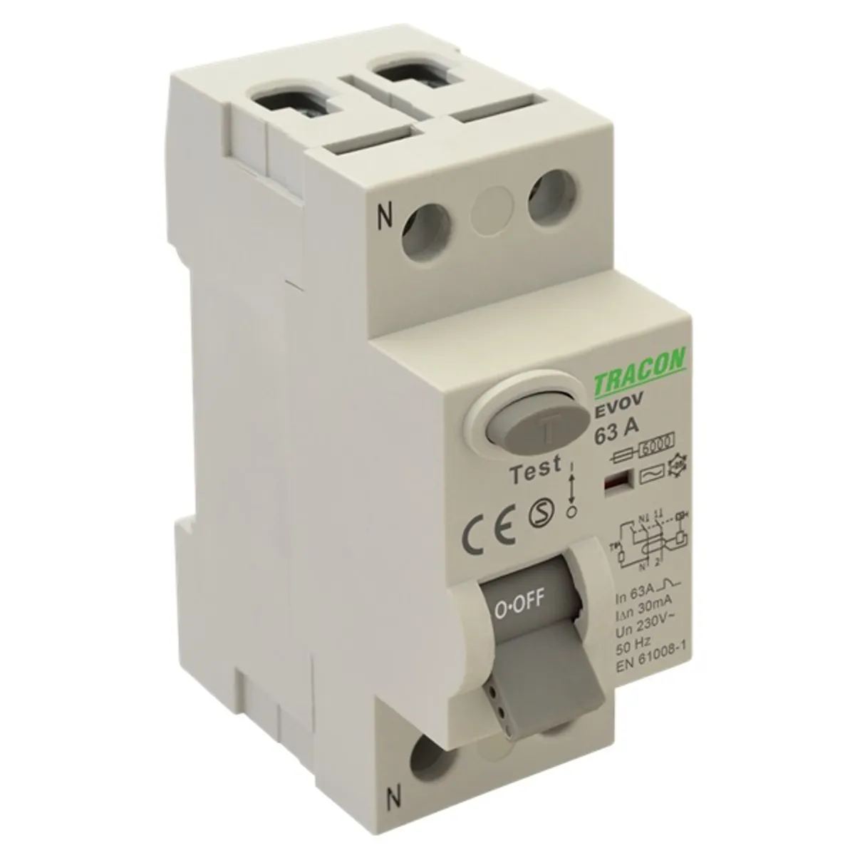 TRACON EVOV2P2503 2 pólusú 25A 30mA 6kA 230V A áram-védőkapcsoló #1