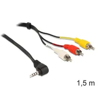 Delock 84504 sztereó jack 3,5 mm 4 pin ferde 3 x RCA kábel 1,5 m fekete