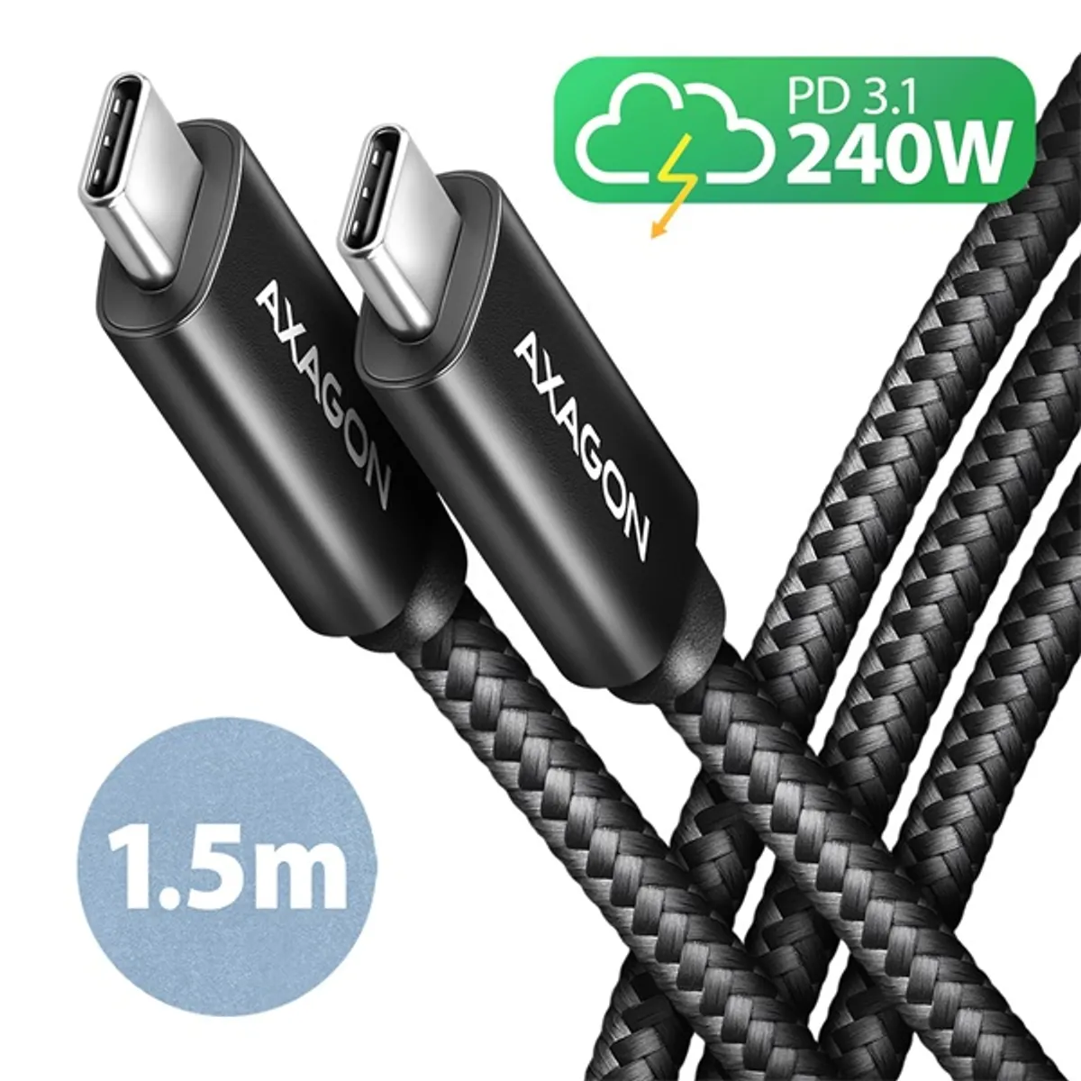 Axagon BUCM2-CM15AB USB-C adat- és töltőkábel 1,5m Fekete #1