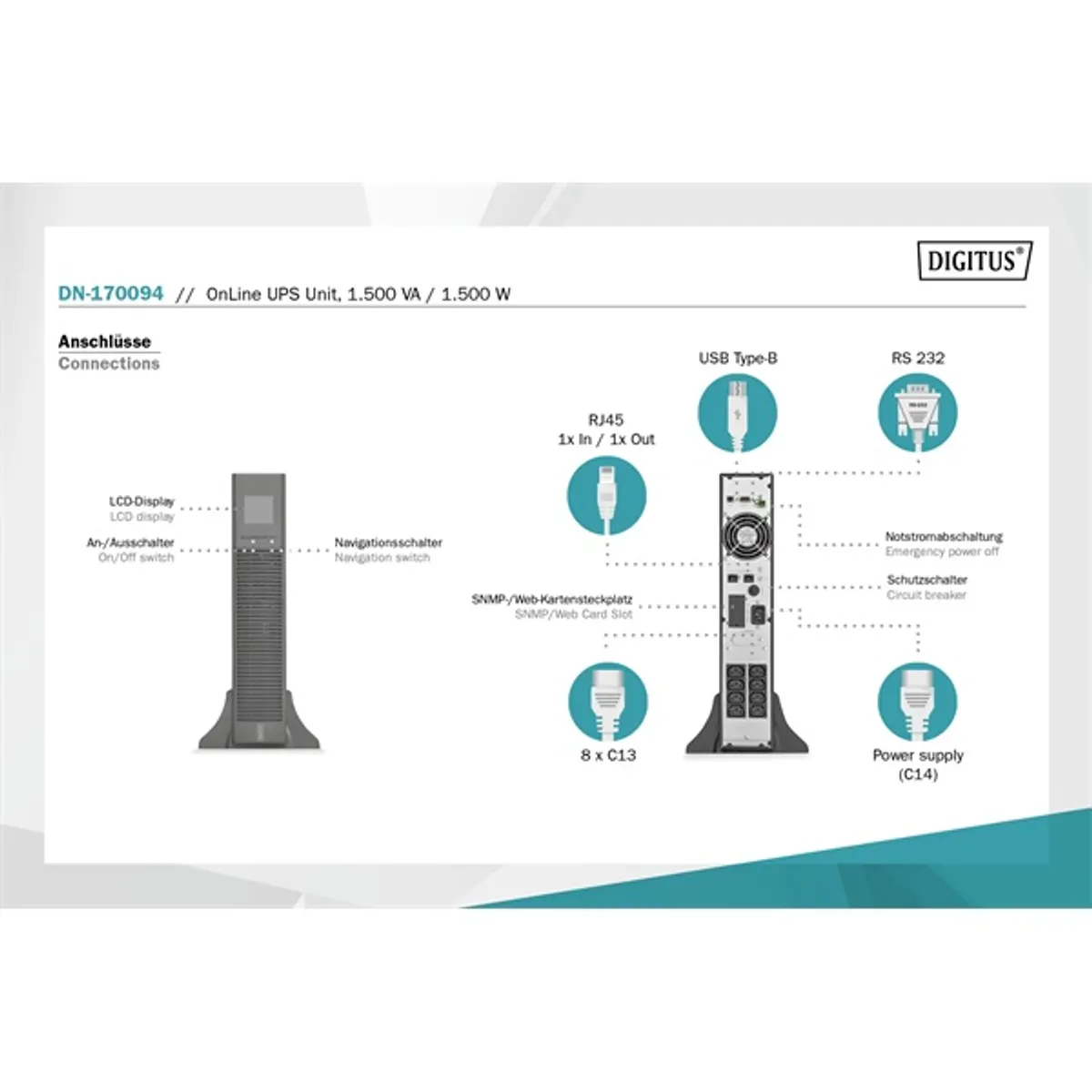 DIGITUS DN-170094 1500VA 1500W online rack szünetmentes tápegység #3