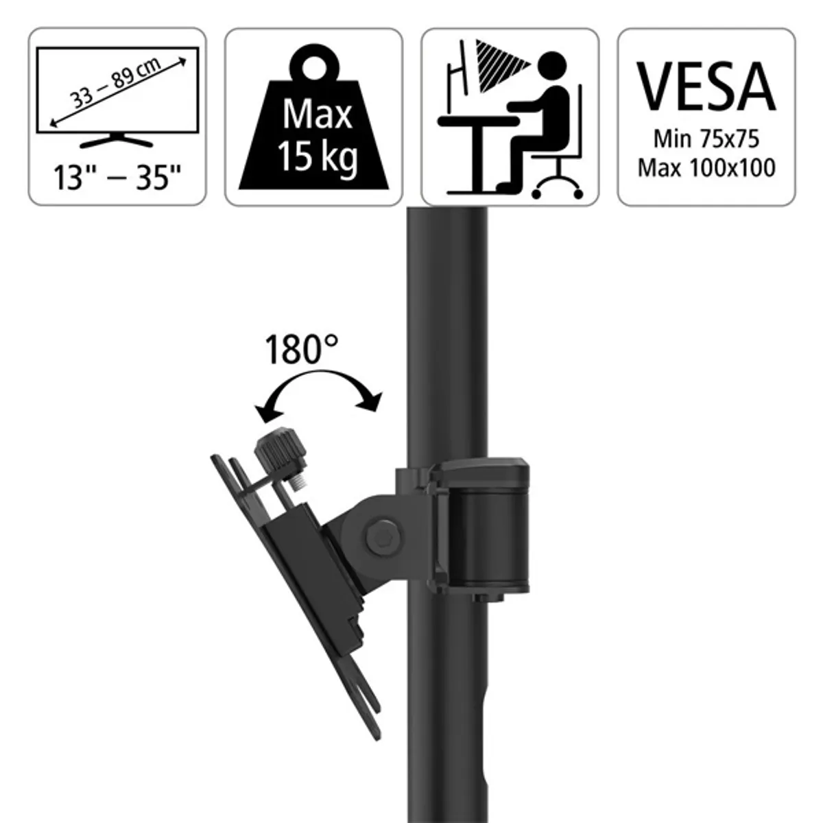 Hama 00118494 Monitorkar dupla full motion fekete 2x35" 75x75 100x100 magasságállítás 40 cm-ig #5