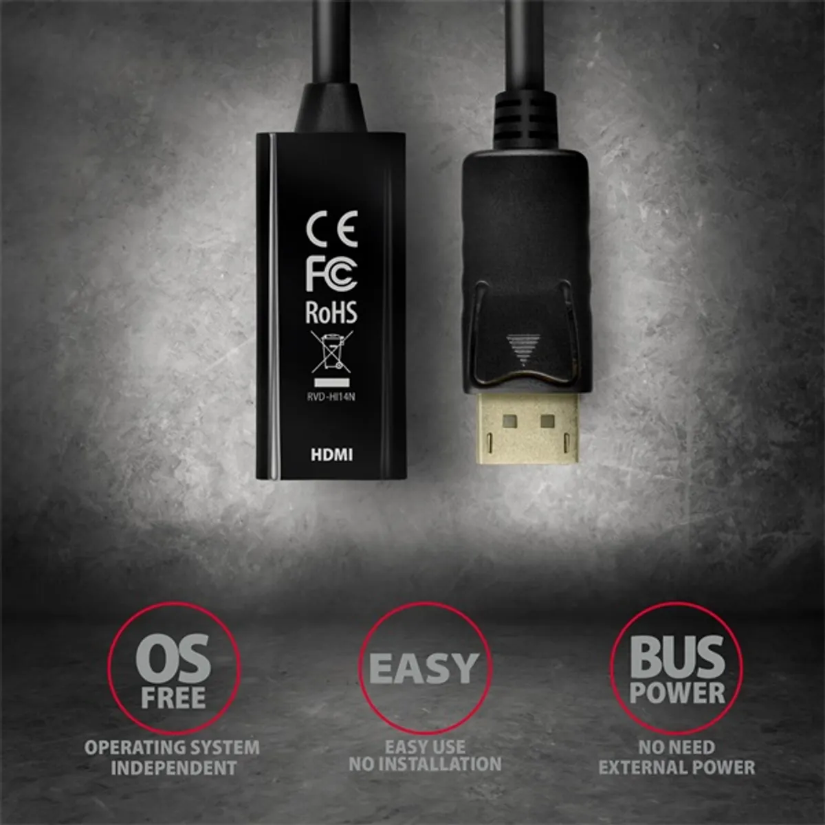 AXAGON RVD-HI14N DisplayPort-HDMI adapter fekete szerelt 15 cm displayport apa hdmi anya #5