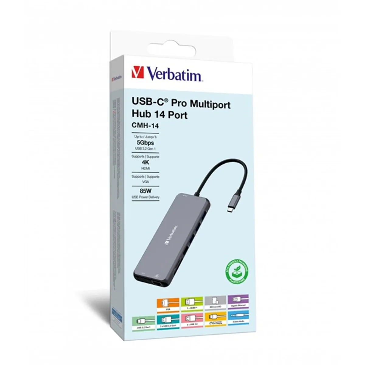 Verbatim 32154 CMH-14 USB-C Pro Multiport Hub 5x USB-A 2x USB-C (1 PD) 2x HDMI VGA Gigabit LAN SD MicroSD #4