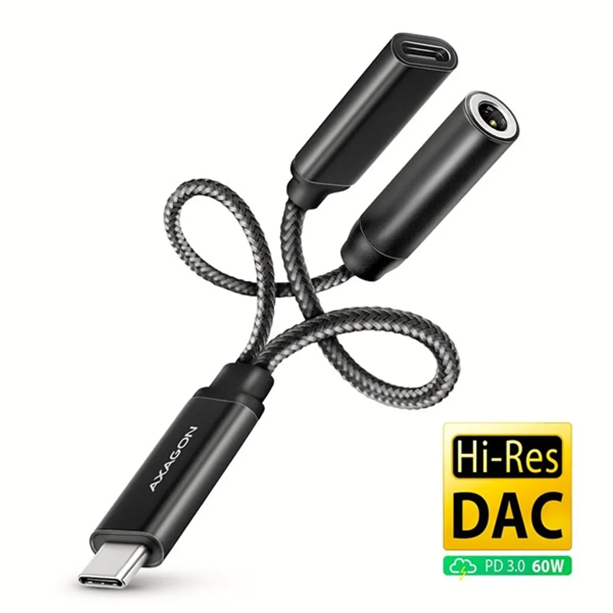 AXAGON ADA-HCPD USB-C hangkártya DAC adapter fekete 3,5 mm jack USB-C 60W PD Hi-Res 384 kHz 32 bit #1