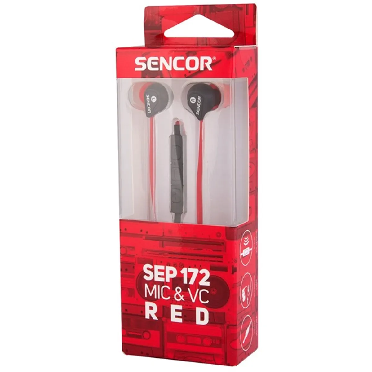 Sencor 35052268 SEP 172 piros fülhallgató 3,5 mm jack 1,2 m kábel, 16 ohm, 20 Hz-20 kHz, 96 dB, mikrofon a kábelen, hangerő szabályzó #2
