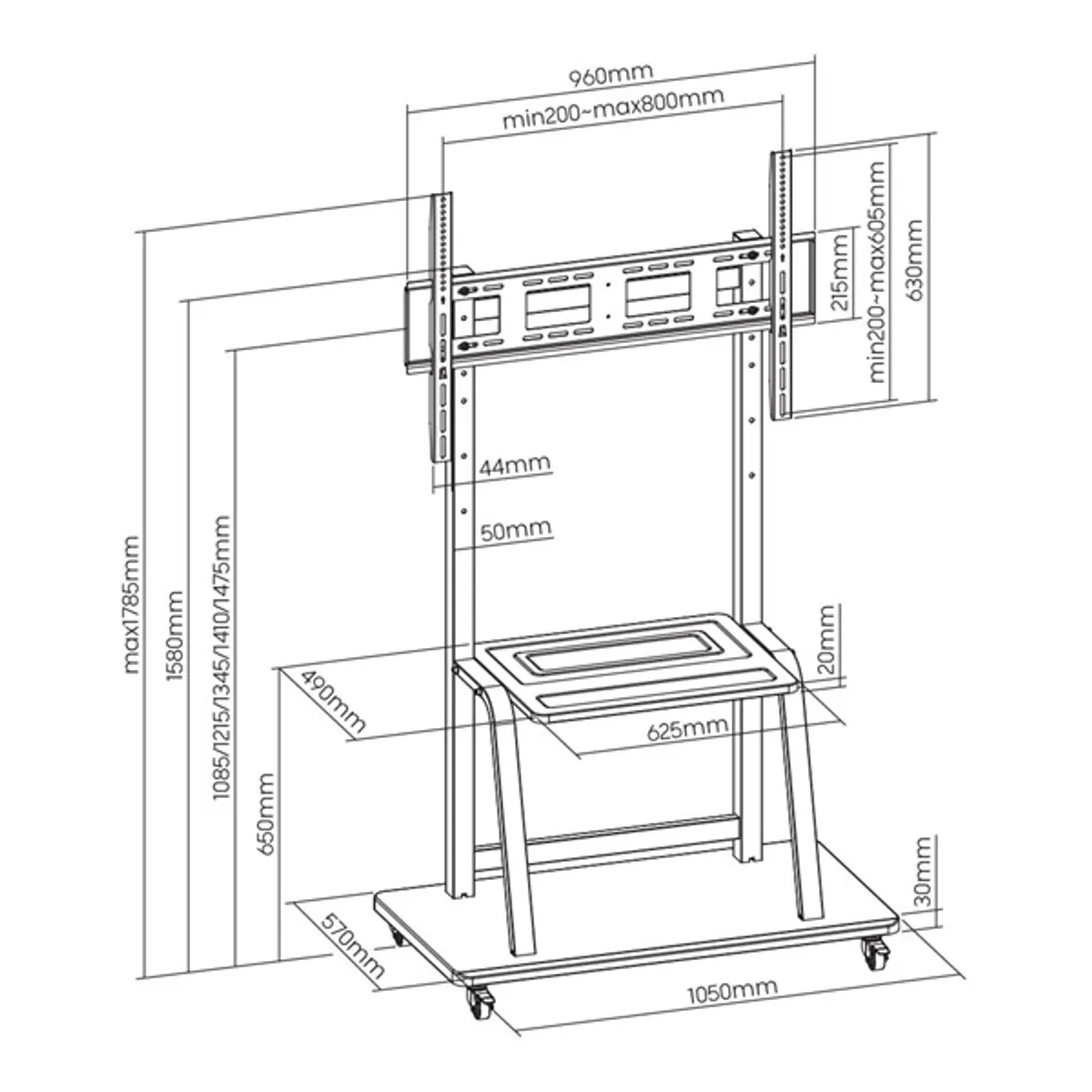 SBOX FS-1035 mobil TV-állvány 37"-100", VESA 200x200;800x600, 150 kg #6