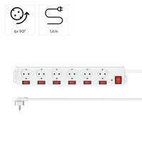 Hama 00223159 Hálózati elosztó 6 aljzat, 6 kapcsolók, 1,4 m, fehér, túlfeszültség-védett, SCHUKO #2