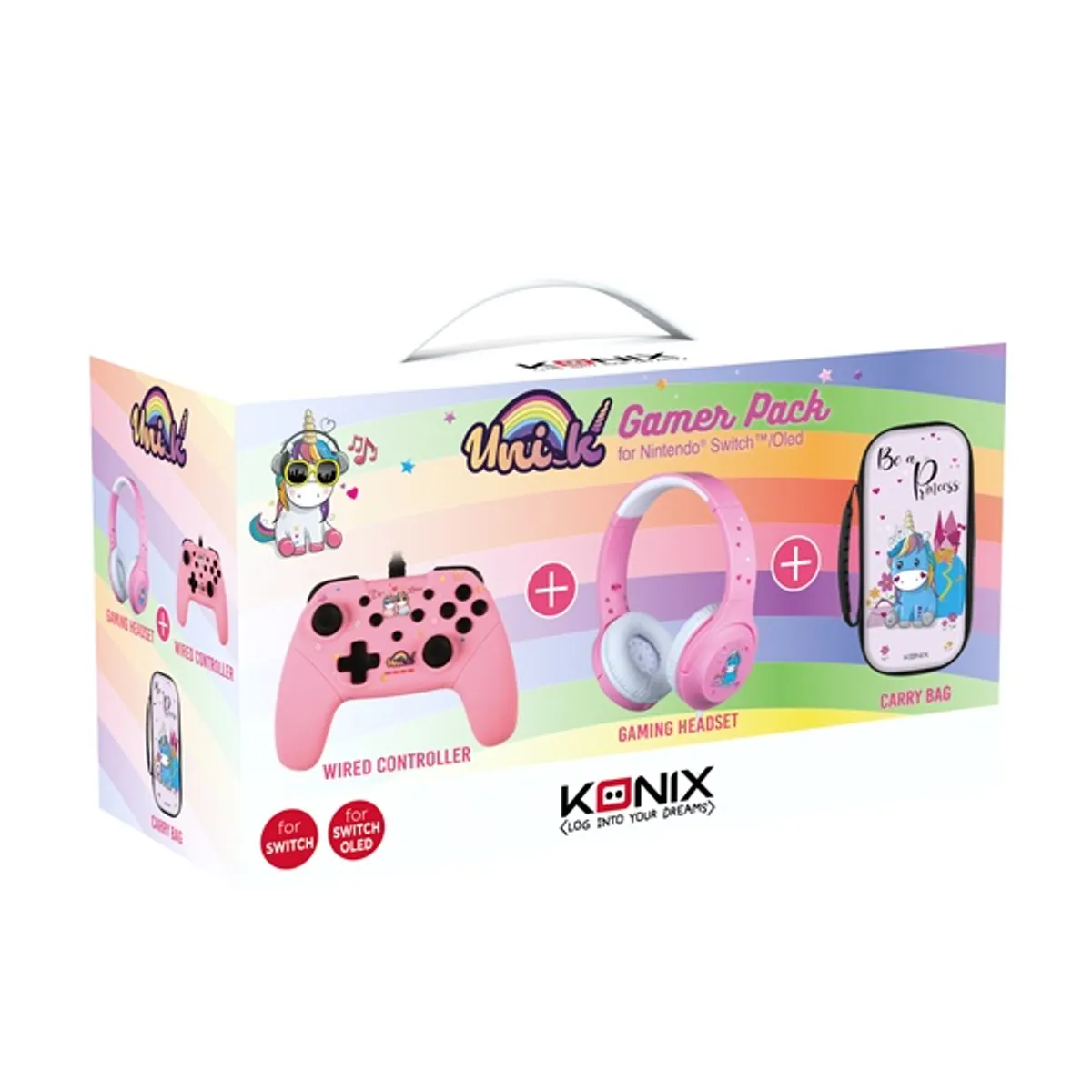 KONIX KX-GP-UNIK Unik Be a Princess gamer csomag rózsaszín tok fejhallgató vezetékes kontroller SWITCH kompatibilis #1