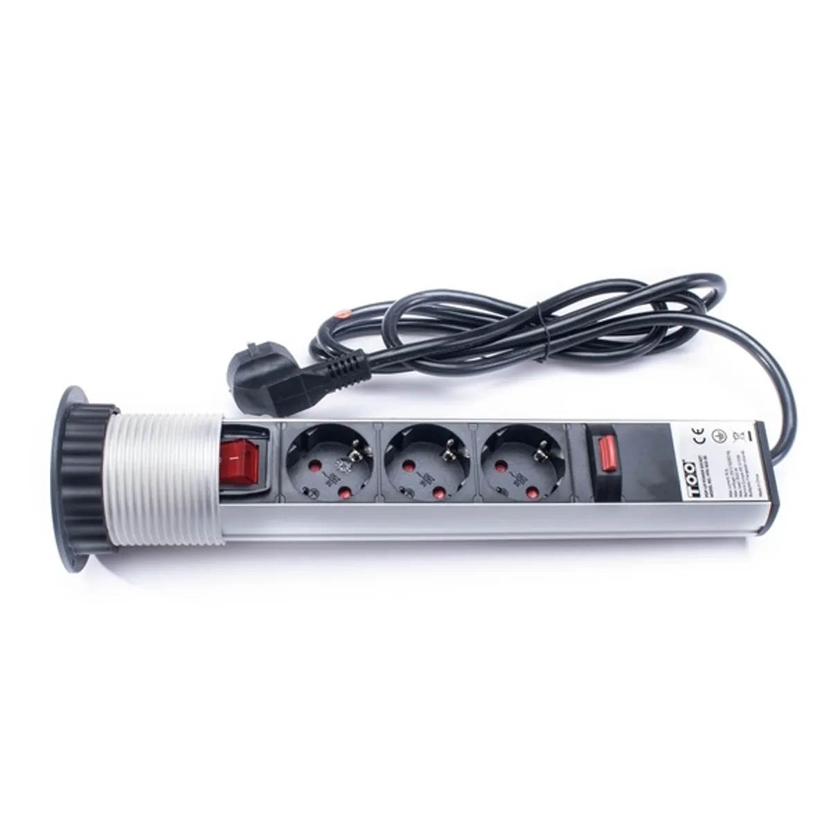 TOO PPS-303-3S beépíthető hálózati elosztó ezüst, 3x SCHUKO, 1,8 m kábel, kapcsolóval, IP20 #1