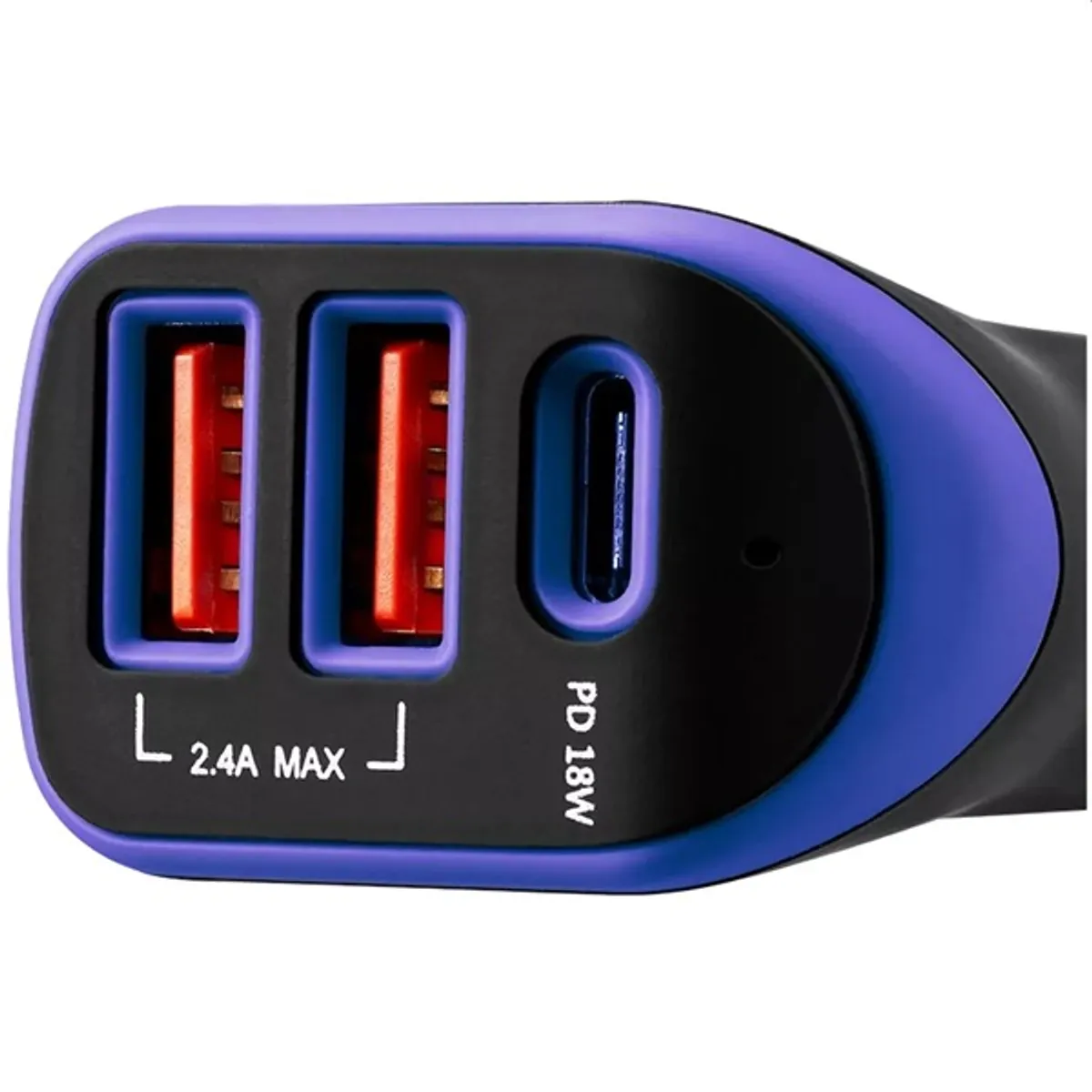Canyon CNE-CCA08PU autós töltő 3-portos, 2x USB-A, 1x USB-C PD 18W, bemenet 12-24V, fekete-lila #3