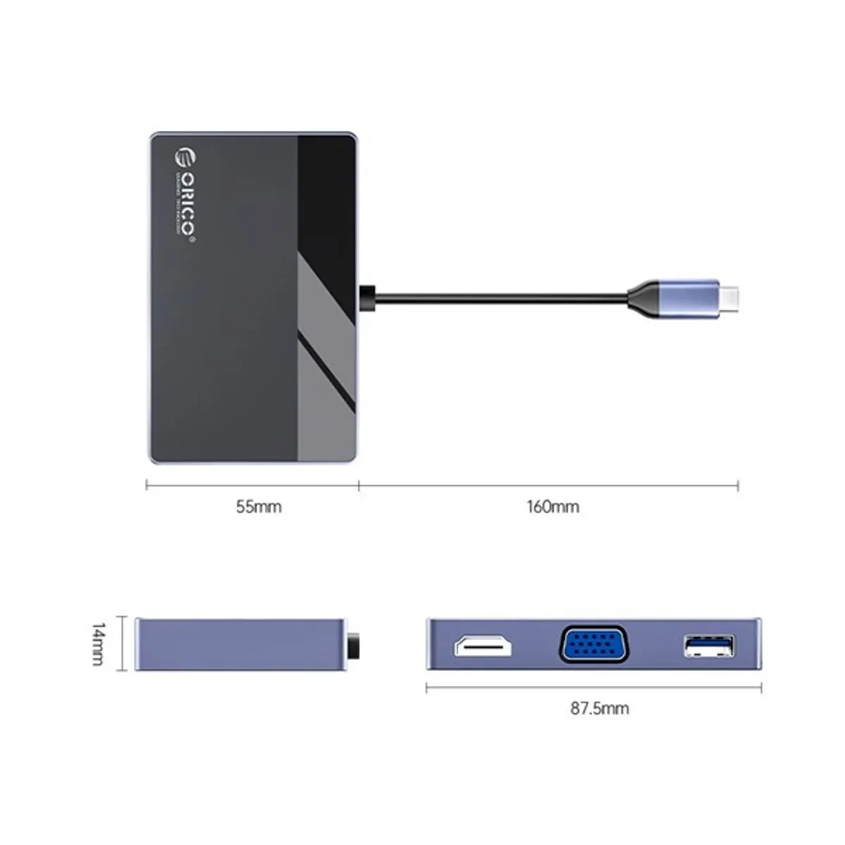 Orico ORICO-DM-7TS-BK-BP 7in1 type-c dokkoló hdmi vga usb 3.0 fejhallgató-csatlakozó usb-c #2