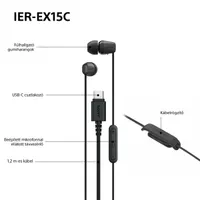 Sony IEREX15CB.CE7 Usb Type-C vezetékes mikrofonos fülhallgató Fekete 120 cm 5 mm beépített mikrofon hangerőszabályzó #8