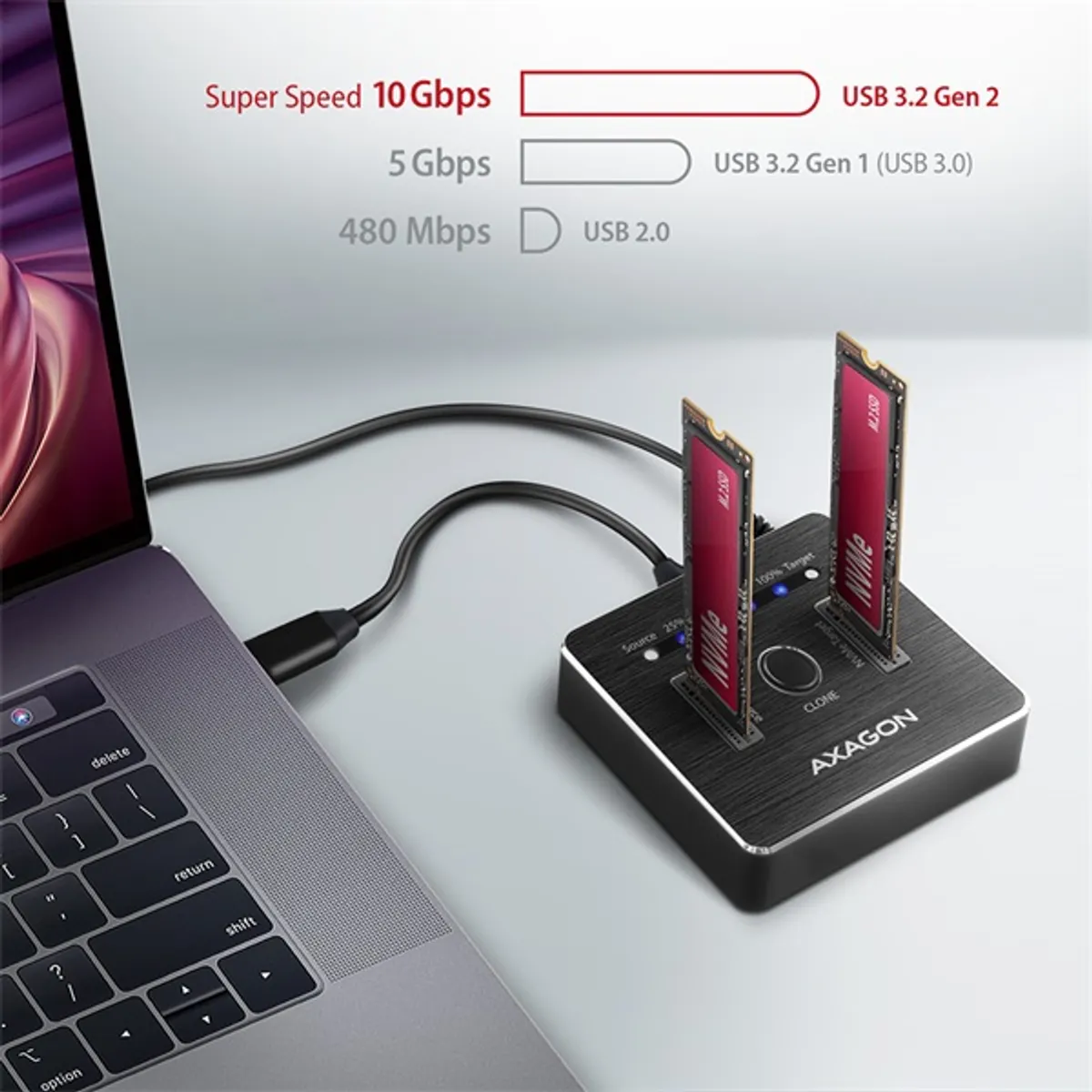 Axagon ADSA-M2C M.2 dokkoló 2x NVMe USB-C alumínium külső #8