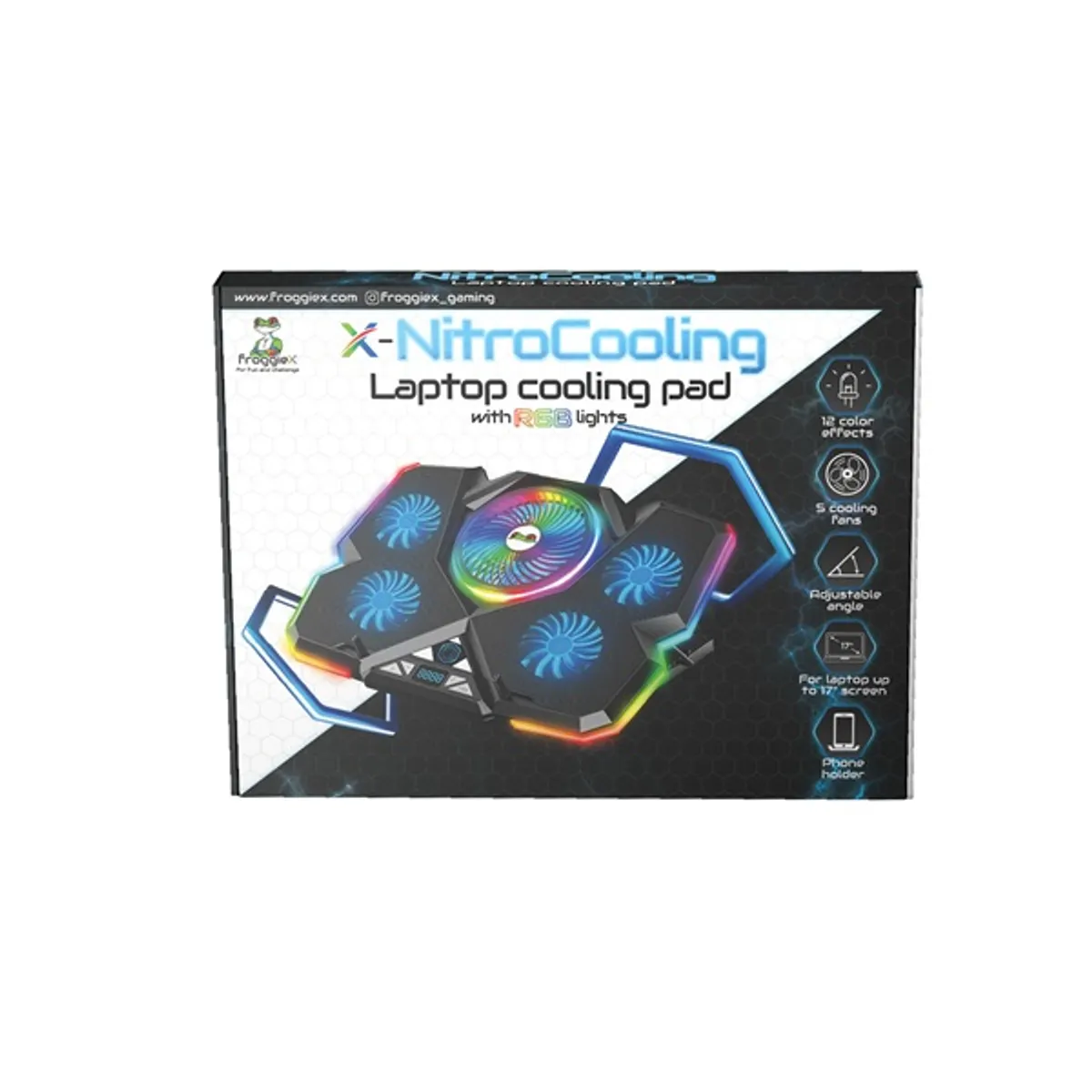 FROGGIEX FX-PC-P1-BL NitroCooling 5x ventilátor rgb világítás usb hub telefontartó fekete #6